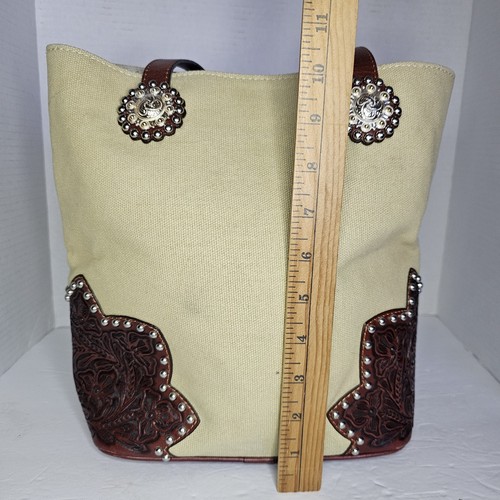 Triple D Women's Leather bag and canvas with studs. Magnetic closure. - Picture 22 of 22