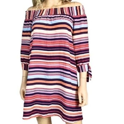 Want & Need Off Shoulder Striped Dress Boho Festival Casual Large Retro Large