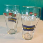 VINTAGE COCA COLA & BLOCKBUSTER  GLASSES -  SET OF 2 - HOLIDAY 2005