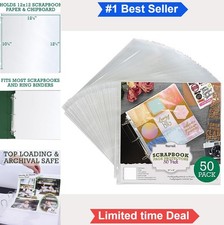 Scrapbook Refill Pages 12x12 Inch 50 Pack Top-Loading Clear Protectors 3 Ring