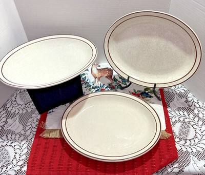 Vintage 3 Serving  Platters Sterling China Liverpool, OH M-8 Brown Band & Speck