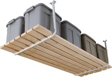 Garage Ceiling Storage Rack Kit Adjustable White Heavy Duty Overhead Shelving