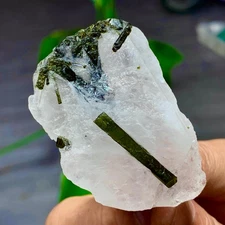 49G Natural green tourmaline quartz crystal cluster mineral specimen