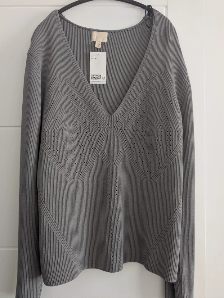 H&M Grey Pointelle Ribbed Jumper XL - Image 1 of 4