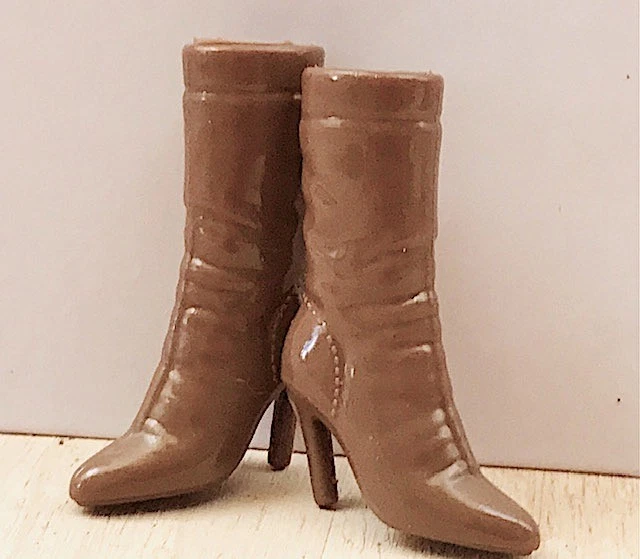 Barbie doll shoes boots brown mid calf high heels shoes accessories clothing