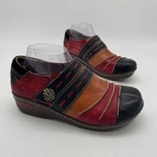 L’Artiste Spring Step Sherbet Red Orange Black Leather Clog Size 41/9.5-10