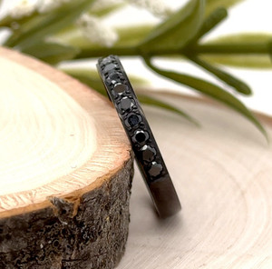 3mm Black Titanium Wedding Ring CZ Inlay durable Minimalist Christmas Gifts Band