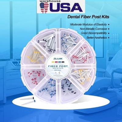 200pcs Dental Quartz Fiber Post Kit 8 Sizes Straight & Screw Threaded Posts Endo
