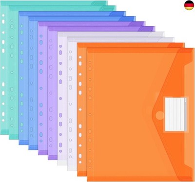 Pack of 10 A4 Document Wallets, Waterproof Document Folders, 11 Hole Edge