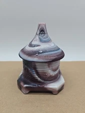 Vtg Purple Amethyst Slag LG Wright by Imperial Glass Bee Hive Honey Jar with Lid