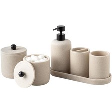 Bathroom Accessories Set, 6 PCS, Modern Sandstone Look, Beige