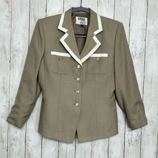 Kasper Tan White Trim Pearlescent Button Professional Wool Blend Vintage Blazer