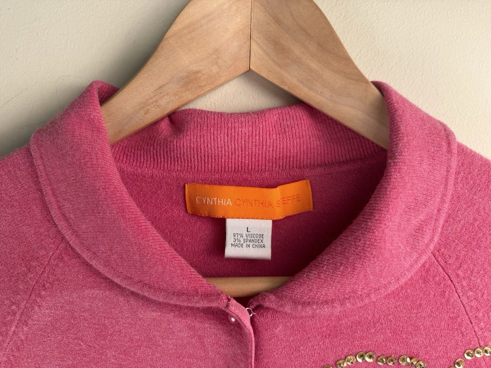 Cárdigan Cynthia Steffe Años 50 Rosa Abotonado Cuello Peter Pan Talla L Barbie Foto 3 de 4