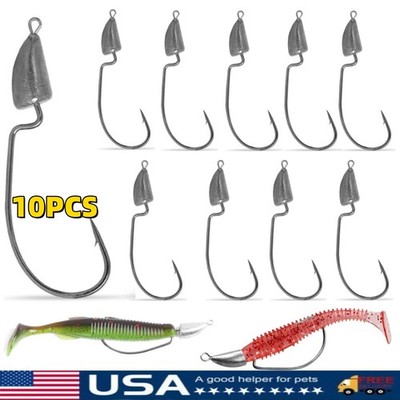 10PCS Weedless Swimbait Jig Heads Weighted Texas Ned Rig Jig Heads EWG  Hooks US | eBay