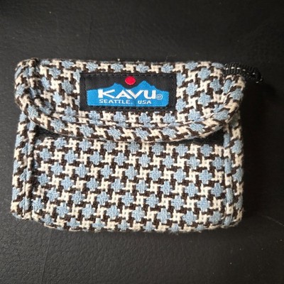 Kavu Wally Wallet B/W Blue Houndstooth Folding Coin Change Cards  Zip Pocket