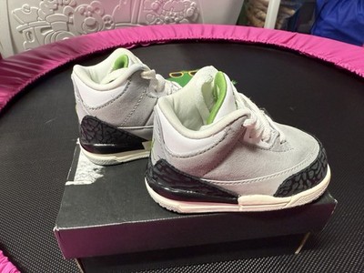 Nike Jordan 3 Retro (TD) lt smoke grey/chlorophyll size 4c  832033-006 toddler