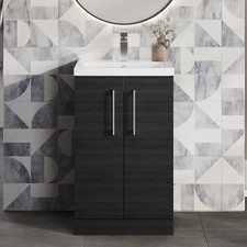 Nuie Arno Compact FS 2-Door Vanity Unit & Ceramic Basin 500mm Charcoal Woodgrain