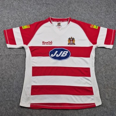 Wigan Warriors Rugby Shirt Herren Extra Large rot weiß Home Rugby Trikot Oberteil