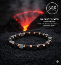 Men's "Volcanic Balance" Hematite & Lava Stone Bracelet -14-20cm strength