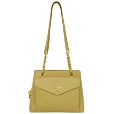 CHANEL CC Leather Shoulder Bag Beige Gold