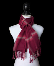 Fraas Burgundy Red Plaid Check Cashmink Scarf Fringe Rectangle