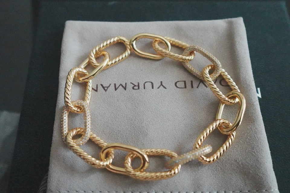 Nuevo/Davld&Yurman Esterlina Oro 18k y Diamante/18mm Ovalado Cable Link 7.5 Pulsera Foto 2 de 3