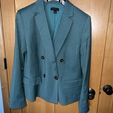 Ann Taylor Green Double-Breasted Blazer Tortoise She  ll Buttons 12 Lined