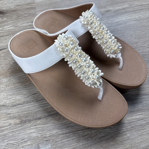 Fitflop Verna Stud Thong Pearl Wedge Sandals Women's Size 9 AR2-031 - Picture 2 of 7