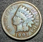 1901 Indian Head Cent Penny Toned Antique U.S.A. One Cent Copper Coin Avg Circ