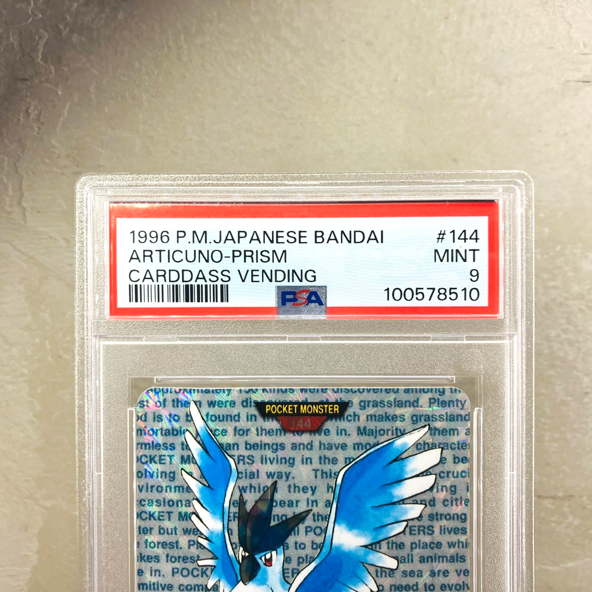 PSA 9 Articuno Carddass 144 Green Prism Japanese Pokemon Card 1996