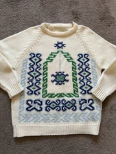 GUC Women’s Vintage Ivory CAROL BRENT MONTGOMERY WARD Ski Sweater ZIPPER Aztec