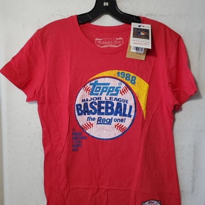 Mitchell & Ness Topps MLB Baseball Shirt Womens XL Red Heather 1988 Graphic