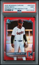2025 Bowman Chrome Heins Brito 1st RED Refractor /5 Guardians PSA 9