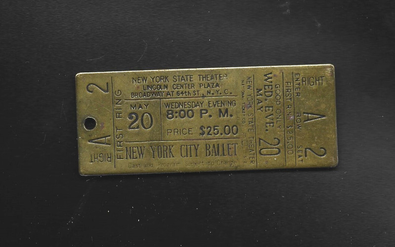 1960's New York State Theater New York City Ballet Brass Ticket