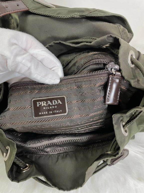 Prada Nylon Backpack Drawstring Triangle Logo Kha… - image 17