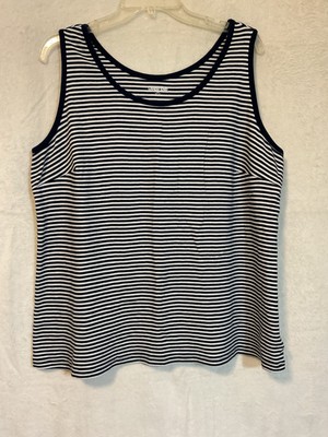 Lands' End Tank Top Size 2X Blue/White Striped Cotton Sleeveless Cool
