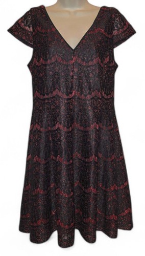 Kensie Lined Black and Metallic Red Dress Size 12