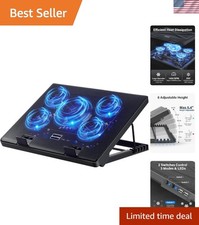 Laptop Cooling Stand with Adjustable Height  5 Quiet LED Fans - Universal Fit