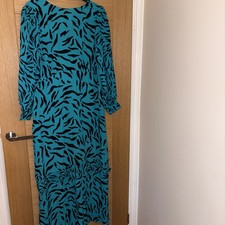 Scamp & Dude Ruffle Hem Midi Dress Teal with Black Zebra & Lightening UK 12 BNWT
