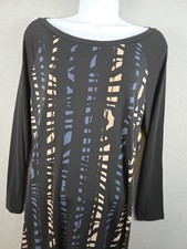 Banana Republic Dress L Black Blue Geometric Long Sleeve Sheath Career Stretch