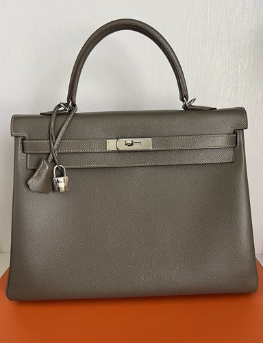 Hermes Verso Kelly Retourne 35 In Etain Epsom and Bleu Thalassa Interior PHW