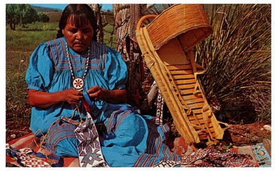 Apache Bead Maker Cradleboard Crafts Native American Petley Postcard