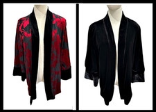 Chicos Reversible Velvet Burnout Jacket 2.5 12-14 Red Black Whimsigoth Kimono