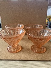 Vintage Cranberry style Glass Sundae Dishes X 4 slight differences in sizes