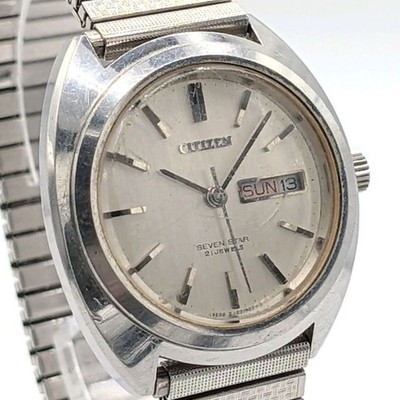 Citizen Seven Star V2 4-650476 Auto SS Silver Dial Day Date 35mm Uhr Unisex