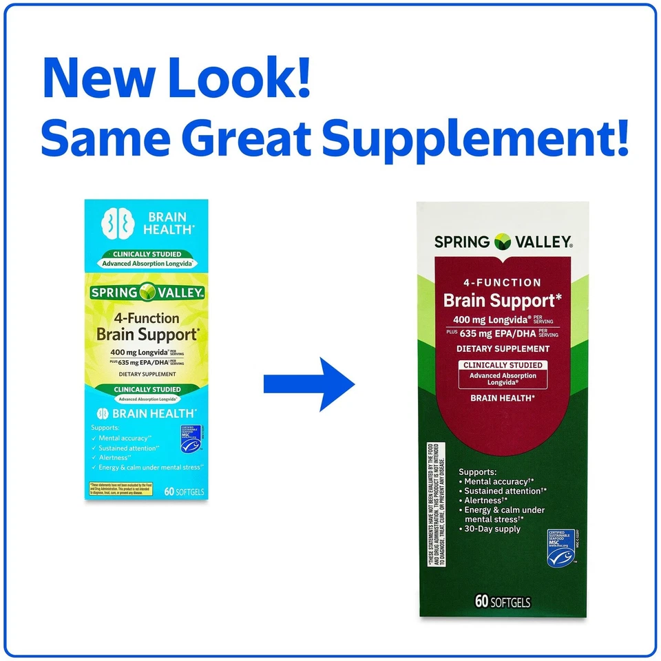 Spring Valley 4-Function Brain Support Dietary Supplement, 60 Count - Image 3 of 4