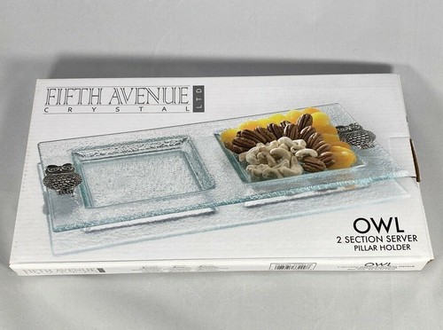 New in Box Fifth Avenue Crystal OWL 2 Section Server Pillar Holder - Picture 2 of 8