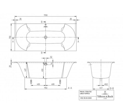 Quaryl Badewanne 170x75 Duo Wanne Einbauwanne Rechteckwanne Mittelablauf weiß - Bild 4 von 5