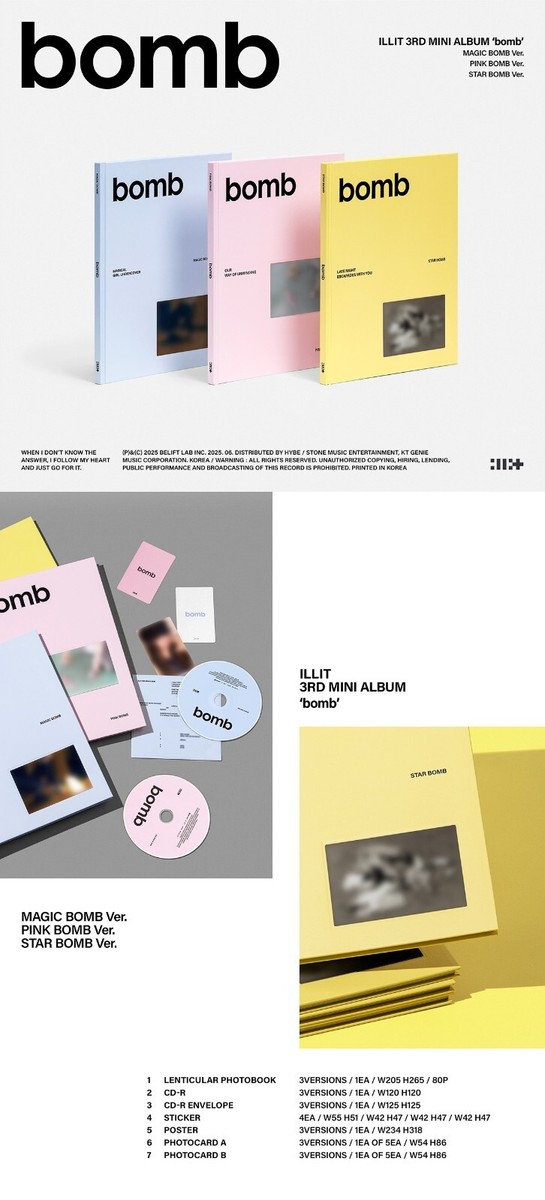 K-POP ILLIT 3rd Mini Album bomb CD+80p P.Book+2ea P.Card+4ea