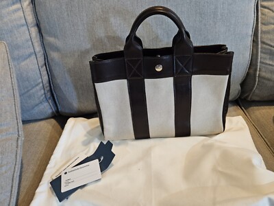 Vintage Hermes Fourre Tout PM Toile Smooth Leather Silver HW Authenticated Clean